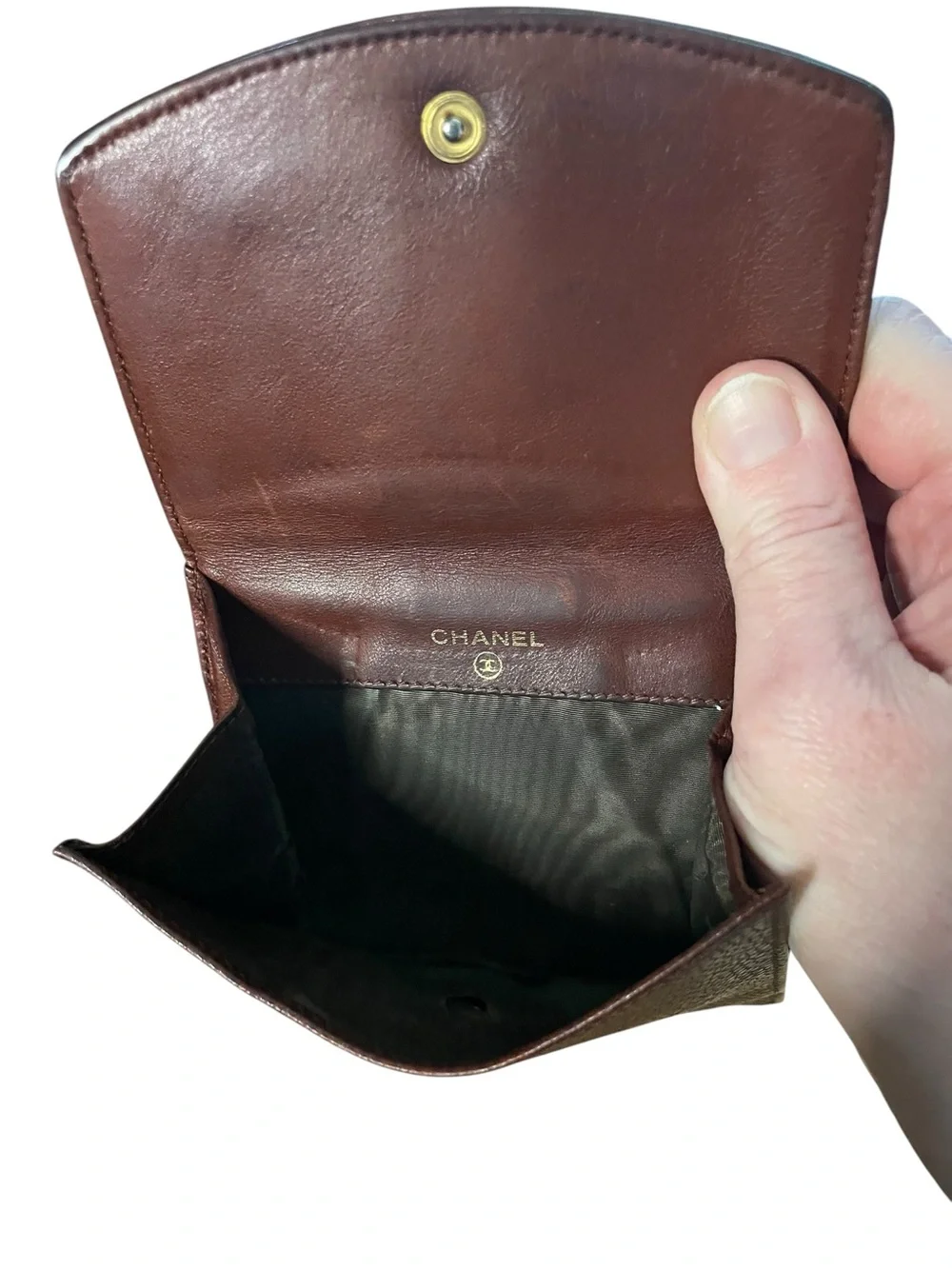 Authentic CHANEL Vintage Brown Caviar Timeless CC Flap Bifold Wallet